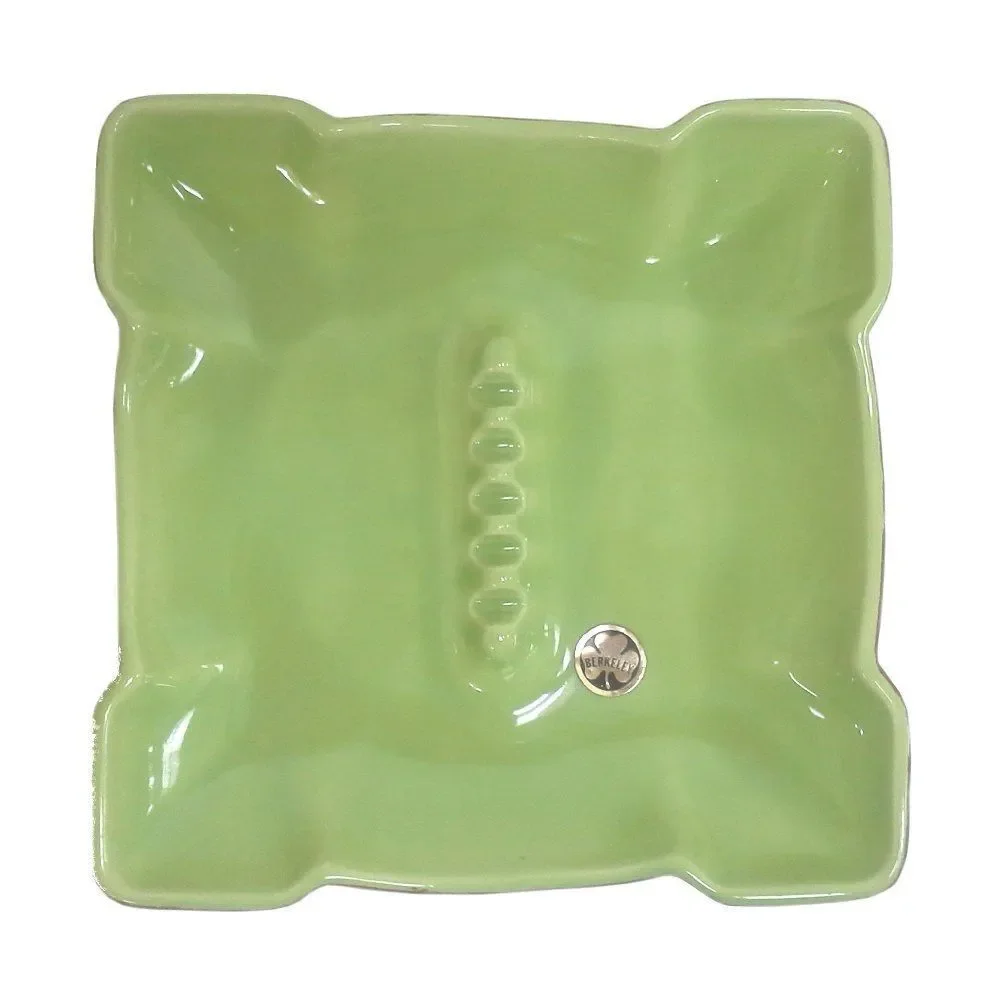 Mid-Century Ceramic Ashtray Lime Green Faux Bois Berkley California Pottery